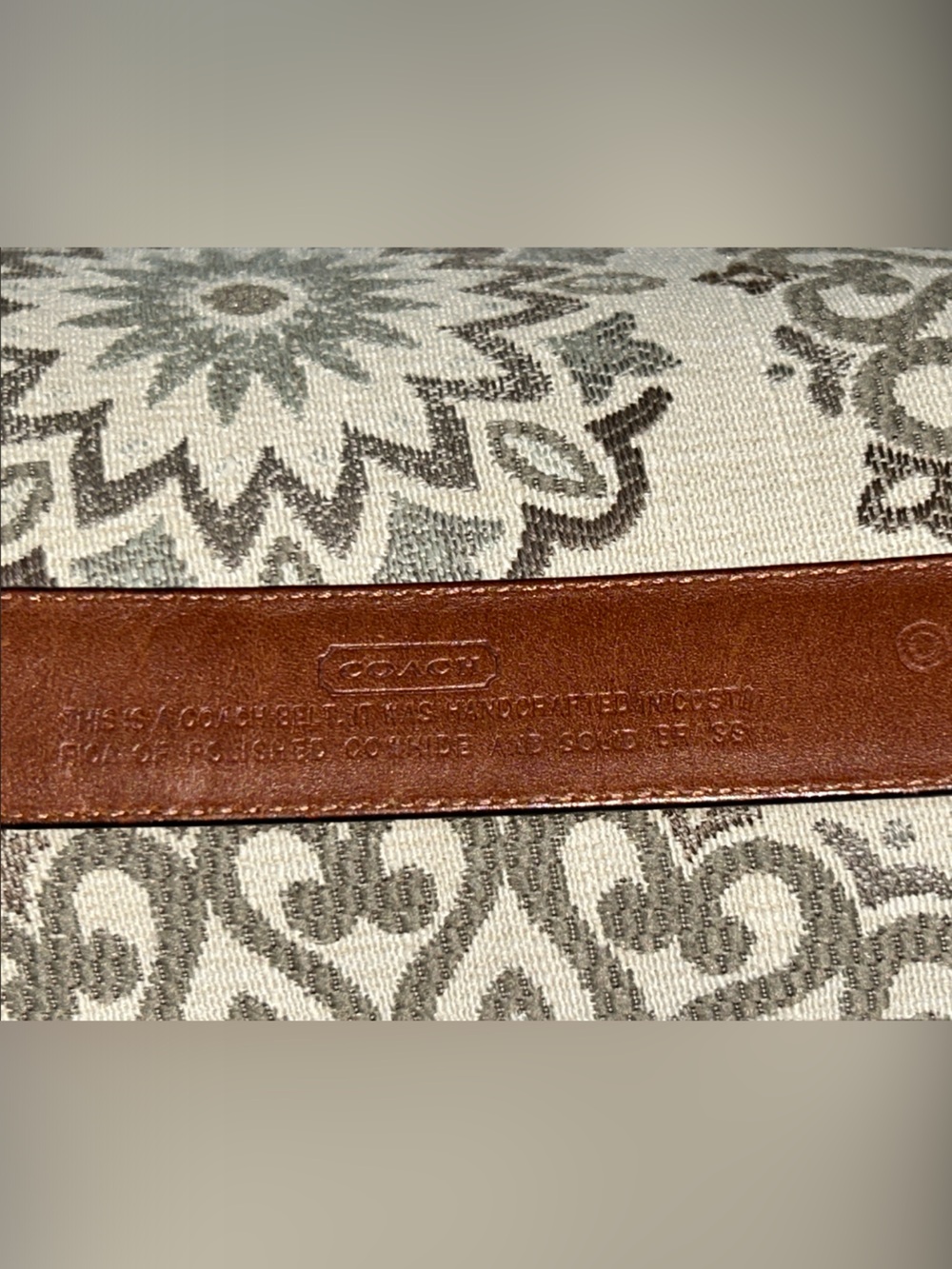 Coach  Black Leather Belt with Embossed Logo Brass buckle 43”